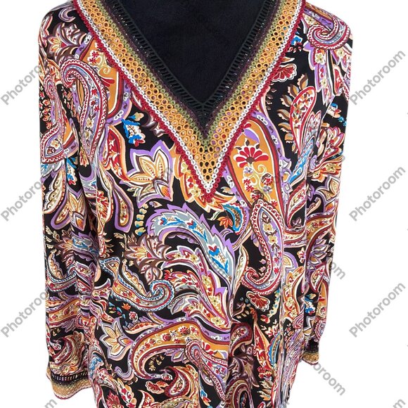Stella & Ginger NWT Medium Multicolor Paisley Embroidered Long Sleeve Blouse - Picture 1 of 6